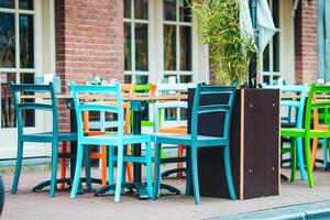 Summer empty open air restaraunt in Europe. photo