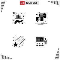 Set of 4 Vector Solid Glyphs on Grid for asset falling market notification star Editable Vector Design Elements