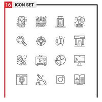 User Interface Pack of 16 Basic Outlines of target magnifying suitcase look worker Editable Vector Design Elements