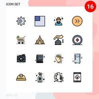 paquete de 16 signos y símbolos modernos de líneas rellenas de color plano para medios de impresión web, como elementos de diseño de vectores creativos editables en círculo de carritos femeninos minoristas