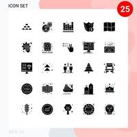 Pack of 25 Modern Solid Glyphs Signs and Symbols for Web Print Media such as safety shield goal library books Editable Vector Design Elements