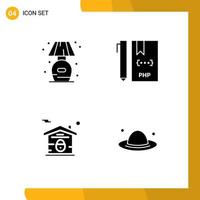 4 Thematic Vector Solid Glyphs and Editable Symbols of home home lump development lock Editable Vector Design Elements