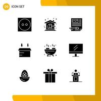 Set of 9 Commercial Solid Glyphs pack for barbecue logistic house box document Editable Vector Design Elements