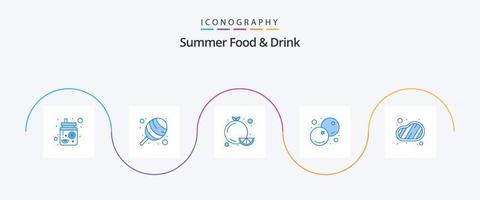 Summer Food and Drink Blue 5 Icon Pack Including steak. bbq. food. healthy. food vector