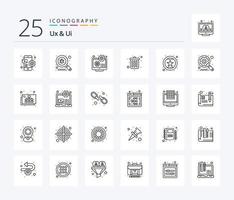 Ux And Ui 25 Line icon pack including evaluation. office. configuration. dustbin. development vector