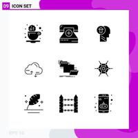 9 Thematic Vector Solid Glyphs and Editable Symbols of link cloud health up knowledge Editable Vector Design Elements