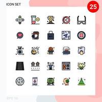 paquete de 25 modernos signos y símbolos de colores planos de línea rellena para medios de impresión web, como elementos de diseño de vectores editables de datos compartidos de premios de entretenimiento hd