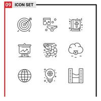 Universal Icon Symbols Group of 9 Modern Outlines of fish graph wedding display education Editable Vector Design Elements