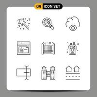 paquete de iconos de vector de stock de 9 signos y símbolos de línea para cuna bebé nube navegador web elementos de diseño de vector editables