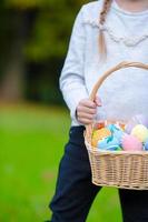 Close up of colorful Easter eggs in a basket photo