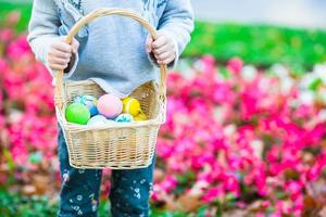 Close up of colorful Easter eggs in a basket photo