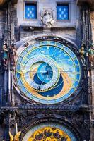 Astronomical Clock Orloj closeup in Czech Republic, Europe. Vintage style. Prague clock tower detail. Famous attraction residents of Praga photo