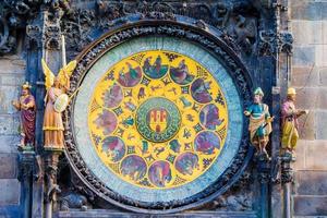 Astronomical Clock Orloj closeup in Czech Republic, Europe. Vintage style. Prague clock tower detail. Famous attraction residents of Praga photo