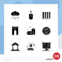 9 Universal Solid Glyph Signs Symbols of batteries pants battery clothes heating Editable Vector Design Elements