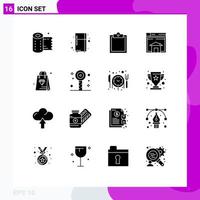 16 User Interface Solid Glyph Pack of modern Signs and Symbols of bag website clipboard page web Editable Vector Design Elements