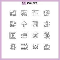 16 User Interface Outline Pack of modern Signs and Symbols of couch care plan hand machinery Editable Vector Design Elements