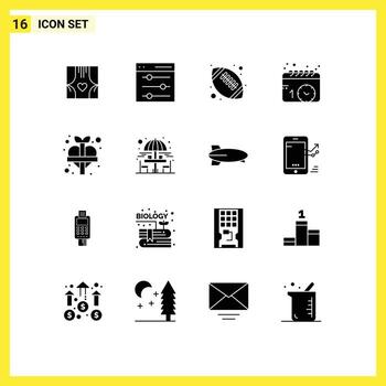 Set of 16 Vector Solid Glyphs on Grid for heart schedule user events high school Editable Vector Design Elements