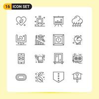 Pack of 16 Modern Outlines Signs and Symbols for Web Print Media such as football american board weather moon Editable Vector Design Elements