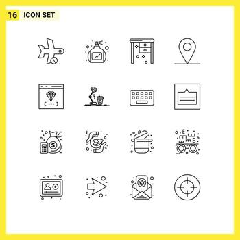 Group of 16 Modern Outlines Set for develop browser desk app location Editable Vector Design Elements