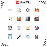 Modern Set of 16 Flat Colors and symbols such as constructing building setting crane love badge Editable Pack of Creative Vector Design Elements