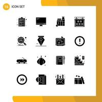 Pack of 16 Modern Solid Glyphs Signs and Symbols for Web Print Media such as html sign pc hotel shopping Editable Vector Design Elements