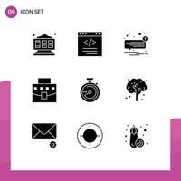 Universal Icon Symbols Group of 9 Modern Solid Glyphs of browse business chat bag unread Editable Vector Design Elements