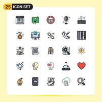 25 Universal Filled line Flat Color Signs Symbols of keyboard computer medal sound recorder electronics Editable Vector Design Elements