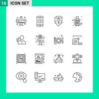Outline Pack of 16 Universal Symbols of suitcase case mobile application baggage security Editable Vector Design Elements