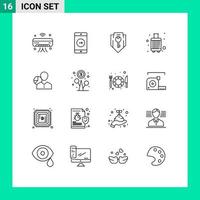 Outline Pack of 16 Universal Symbols of suitcase case mobile application baggage security Editable Vector Design Elements