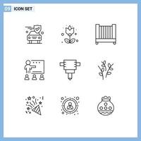 9 Thematic Vector Outlines and Editable Symbols of buds students bed school education Editable Vector Design Elements