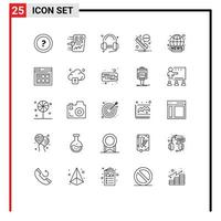 25 Universal Lines Set for Web and Mobile Applications sms message progress song service Editable Vector Design Elements