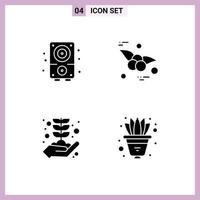 4 Universal Solid Glyphs Set for Web and Mobile Applications audio concept sound fruit flower Editable Vector Design Elements