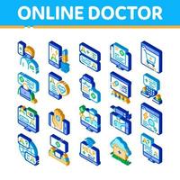 Online Doctor Advice Isometric Icons Set Vector