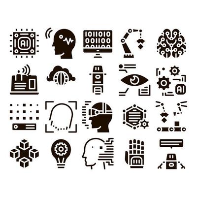Artificial Intelligence Vector Thin Icons Set