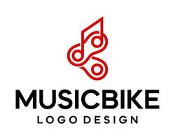 nota musical y diseño del logotipo de la cadena de bicicletas. vector