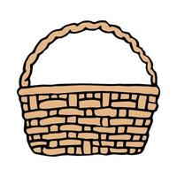 Straw basket in doodle style isolated on white background vector