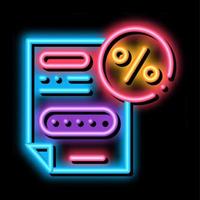 Bonus Percentage Document neon glow icon illustration vector
