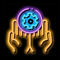 Hands Hold Gear neon glow icon illustration vector