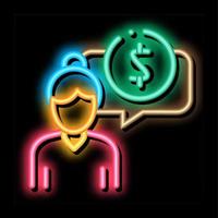 Woman Dollar Mark neon glow icon illustration vector