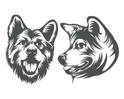 ilustración de cara de perro akita, silueta de cara de perro en blanco y negro vector