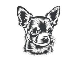 Chihuahua Dog Back and White Vector Silhouette, Dog Face Illustration