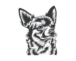 Chihuahua Dog Back and White Vector Silhouette, Dog Face Illustration