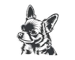 Chihuahua Dog Back and White Vector Silhouette, Dog Face Illustration