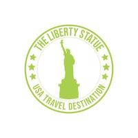 Rubber stamp with the text The liberty statue travel destination written inside the stamp. America the libertry historical Statue architecture travel destination grunge rubber stamp vector