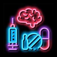 Brain, Syringe And Pills neon glow icon illustration vector