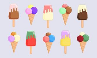 set of different flavors ice cream vector