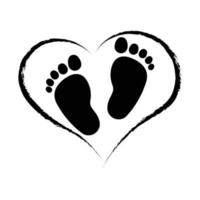 Baby black foot print.  Isolated on white background. Vector Illustration