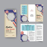Travel trifold brochure annual report cover, business tri fold corporate brochure cover or flyer design. Leaflet presentation. Catalog with Abstract geometric background. Modern template