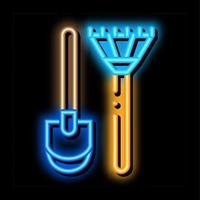 shovel and rake neon glow icon illustration vector