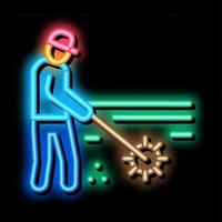 garden worker with tool neon glow icon illustration vector